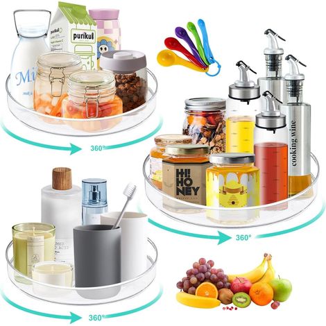 3 Plateau Tournant,Rotation 360°,Plastique,Rangement Épices,Cuisine,Réfrigérateur