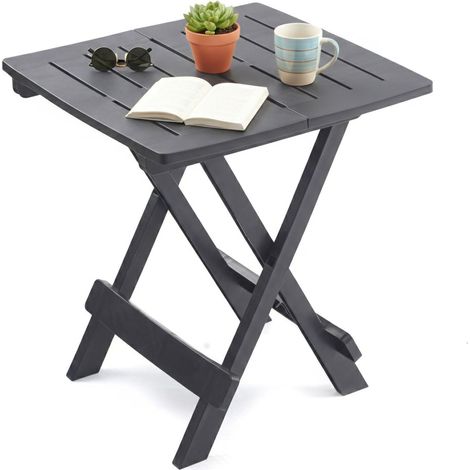 Outdoor-Tisch Elpino, 2 Plätze, Max. Länge 44 cm, Made in Italy, Glatte Optik, 44x44x50h cm, Anthrazit-Schwarz
