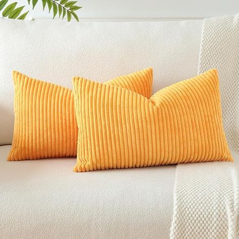 Dekorative Kissenbezüge aus Cord, weiche Sofakissenbezüge, Wohnaccessoires für Wohnzimmer, Schlafzimmer, Sofadekoration, 30 x 50 cm, 2er-Set (Orange-Gelb)
