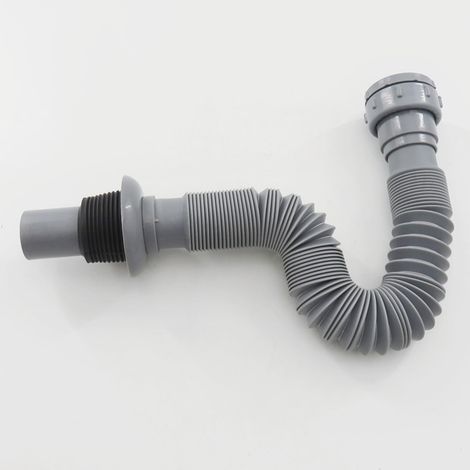 Tuyau d'évacuation en fil d'acier pour bac à légumes, tuyau d'évacuation pour lavabo, coude télescopique gris, ensemble de vidange gris (1/5)