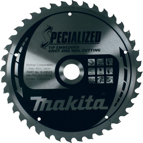Lama circolare Makita, tagliente incassato 270 x 30 mm - 40 denti