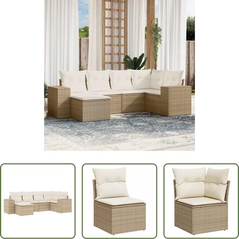 vidaXL Canapé en résine - Salon de jardin avec coussins 6 pcs beige résine tressée (1/5)