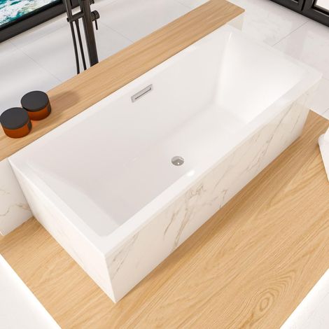 ECOLAM Badewanne Heaven Slim 170x75 cm  niedriger Rand moderne Wanne Rechteck Top QUALITÄT Acrylwanne I Ablauf Click Clack silbern Füße Silikon Design (1/5)