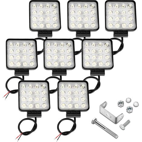 Wolketon Focos Led para Tractores 48W Cuadrado 8 Piezas Focos de Coche IP67 Impermeable Luz de Niebla para Off-Road Camión Moto Barco SUV UTV ATV