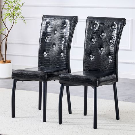 Lot de 2 chaises de salle à manger, en PVC et métal, avec dossier, style vintage, noir (1/5)