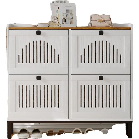 Schuhschrank, platzsparendes Design, verstellbare Regale, weiß (1/2)