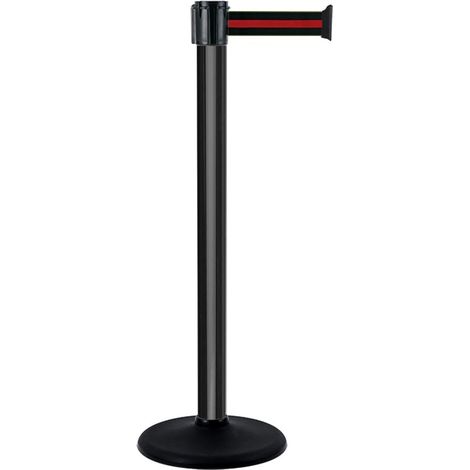 Poteau Alu Noir laqué à sangle Noir/Rouge 3m x 50mm sur socle portable - 2010627 (1/2)