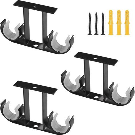 Set mit 3 doppelten Gardinenstangenhalterungen, Deckenhalterungen aus Aluminiumlegierung für Fenstergardinen, geeignet für Stangen mit 23-26 mm Durchmesser (Schwarz) (1/5)