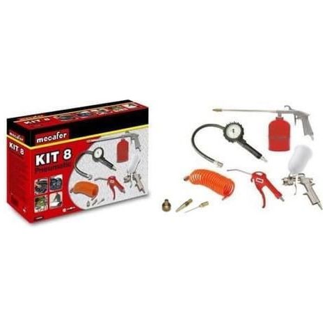 Mecafer – Kit accessoires pour compresseur – Poignée de gonflage avec manomètre – Tuyau spirale 5mm – Pistolet pulvérisateur 1L – Pistolet peinture 0.5L