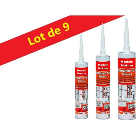 Lot de Mastic colle polyuréthane Blanc grande élasticité, collage matériaux bâtiment, Intérieur & Extérieur Made in France - Lot de 9. (1/5)