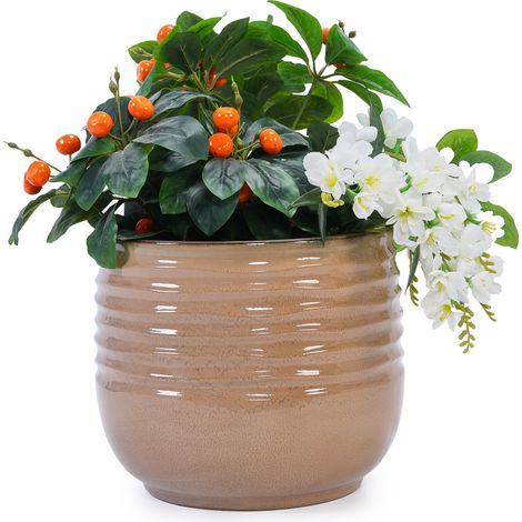 CHICFURN Grande vaso in ceramica Ø 42,8 cm ciano, smalto lucido con foro di drenaggio (1/5)