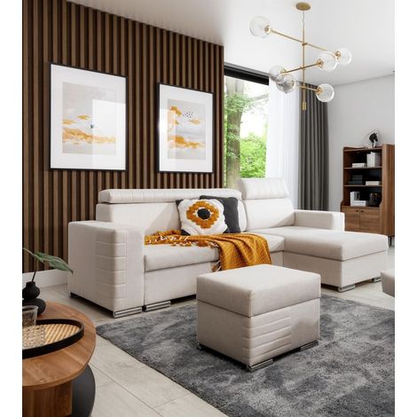 Ecksofa Schlafsofa inkl. Hocker CANTON Stoff Liverpool Pearl Ottomane Rechts (1/4)