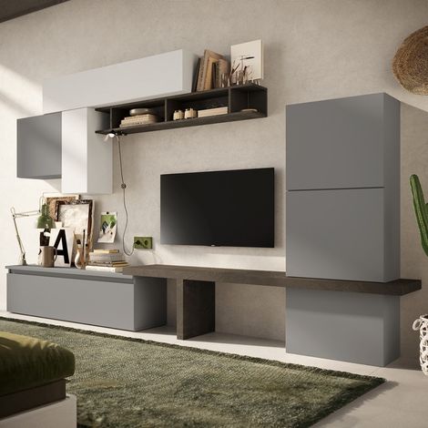 Moderne Wohnzimmer TV-Wandschrank weiß grau schwarz Infinity 06 (1/2)