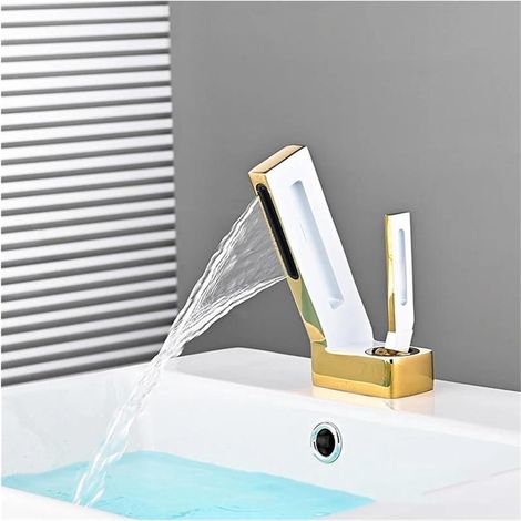 Copper waterfall faucet for washbasin, hot and cold mixer tap, single hole, modern bathroom (1/3)