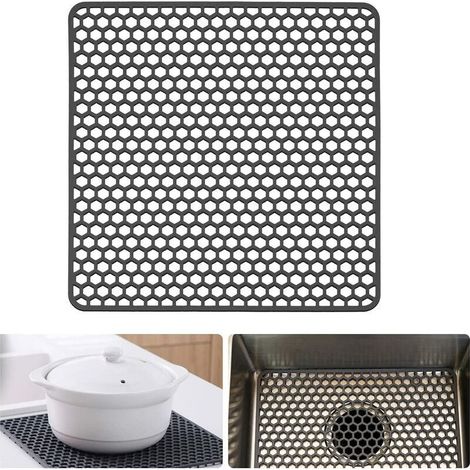 Tapis d'évier en silicone Grille de cuisine pour éviers de ferme en acier inoxydable ou en porcelaine 34 cm x 34 cm (1/5)
