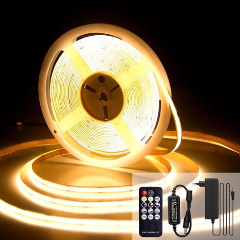 Ruan LED COB 10M, Bande LED Blanc Chaud 2700K, Bandeau COB 24V Dimmable, CRI92, Largeur 8mm, avec Télécommande et Alimentation, Pour salon, Cuisine, Miroir (1/5)