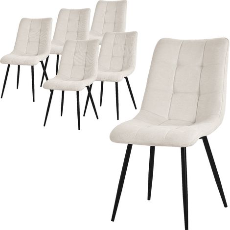 ML-Design Set di 6 Sedie per Sala da Pranzo Beige Poltrona da Soggiorno con Rivestimento in Tessuto e Gambe in Metallo Nero Sedia da Cucina con Schienale Poltrone Imbottite per Ufficio