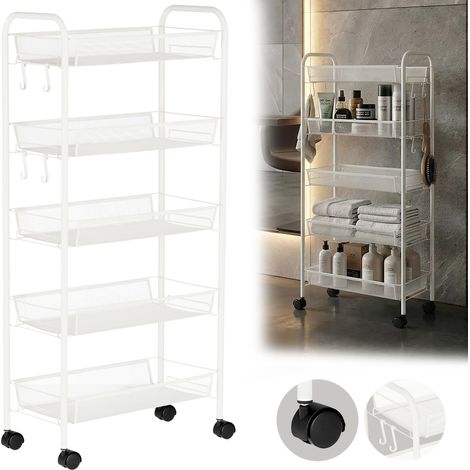 Chariot de coiffure, étagère mobile sur roulettes pour salon de beauté, style spa, blanc (1/5)