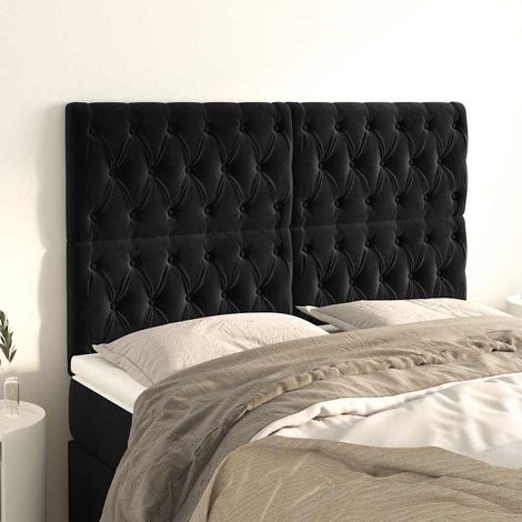 Tête de lit en velours noir 160 x 7 x 118/128 cm avec pieds en bois - PANGIVO (1/5)