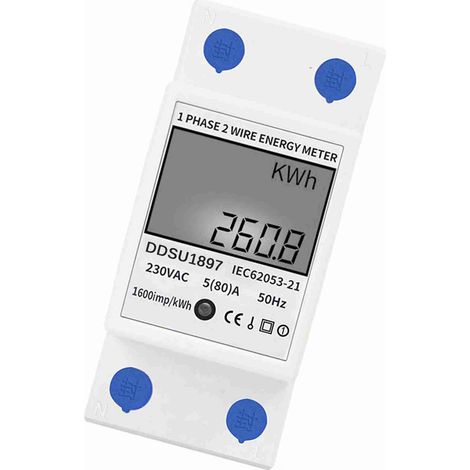 Compteur d'énergie électrique numérique monophasé sur rail DIN, compteur électrique deux fils une phase multifonction (1/4)