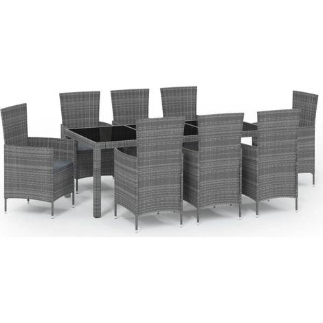 Maison Exclusive - 9-tlg. Garten-Essgruppe mit Kissen Poly Rattan