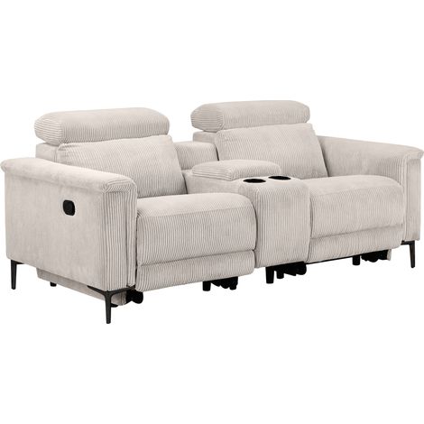 Lund-Fauteuil inclinable double avec fonction manuelle en velours côtelé crème (1/5)