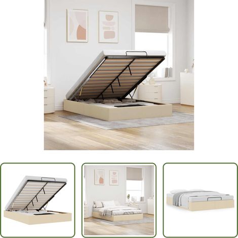 Stauraum unter Bett - Ottoman-Bett ohne Matratze Creme 140x200 cm Stoff (1/5)