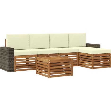 Set di divani da esterno con cuscino 6 pcs Naturale e Crema vidaXL (1/5)