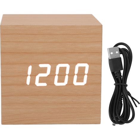 Horloge LED en bois multifonction grand écran 3 niveaux de luminosité protection oculaire portable intelligent numérique pour bureau (1/5)