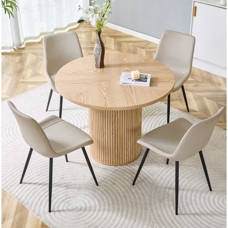 Mesa de comedor redonda 100 cm con 4 sillas, MDF, aspecto madera clara DESVIAE (1/5)