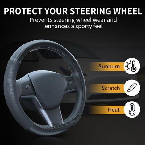 Housse Volant Tesla Model 3 Y Carbone 38cm Protection Volant Sport Anti Dérapante Respirante Accessoire Intérieur Tesla (1/4)