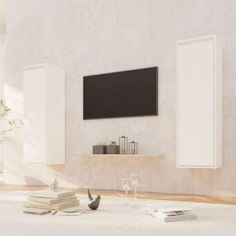 vidaXL Pensili Bianchi 2 pz 30x30x100 cm in Legno Massello di