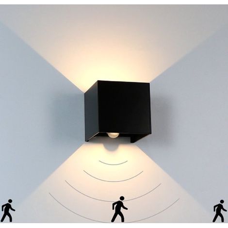 Lámpara de exterior con sensor de movimiento - Aplique de pared - 3000K - 12x12x12 cm - 20 vatios - Negro - LED (1/5)