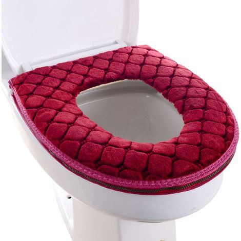 Coussin de siège de toilette en peluche rouge (1 pièce) (1/4)