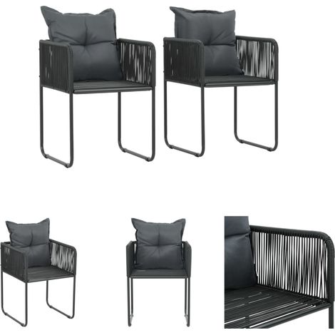 Stuhlset - vidaXL Gartenstühle 2 Stk. mit Polstern Poly Rattan Schwarz - Rückenpolster (1/5)