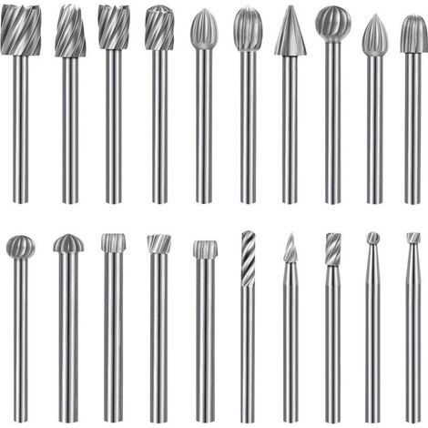 Lime rotative de 20 pièces, tête de lime rotative HSS, outil rotatif à poignée pour le travail du bois de meuleuse de 1/8 "(3mm) (1/4)
