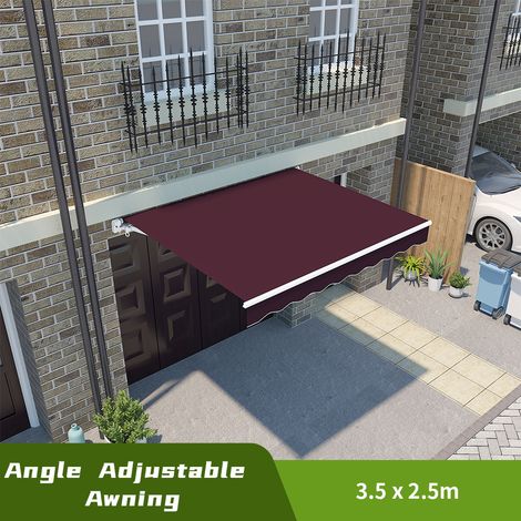 Greenbay Manual Awning Canopy Patio Garden Sun Shade Shelter Retractable Angle Adjustable 3.5 x 2.5m Wine Red (1/5)