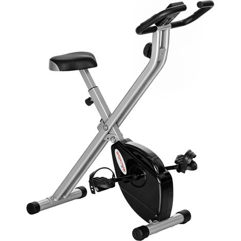 Vélo d'exercice magnétique pliable à 8 niveaux avec écran LCD, roues et selle réglables, gris et noir (1/5)