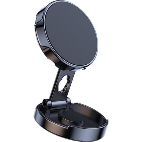 Supporto magnetico pieghevole per telefono da auto, rotazione a 360°, montaggio su cruscotto, nero (1/5)