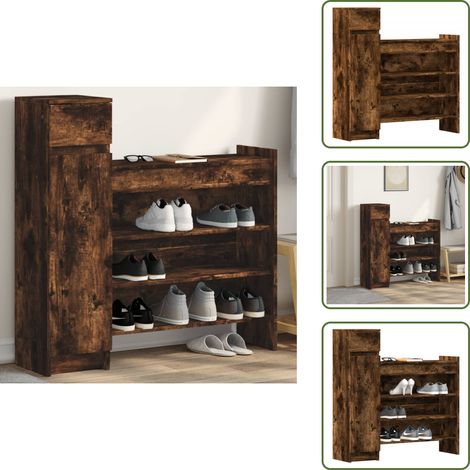 Armoire chêne fumé - vidaXL Armoire à chaussures chêne fumé bois d'ingénierie - Rangement de chaussures (1/5)