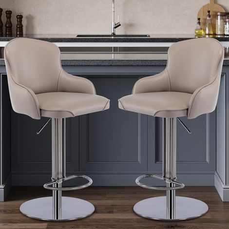 Silla de bar giratoria regulable, gris, de acero inoxidable y cuero Nappa,52.5×52.5×116cm (1/5)