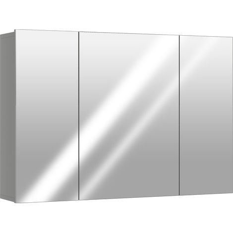Armoire murale de salle de bain 3 portes miroir 90 x 15 x 60 cm avec étagères réglables style contemporain en MDF gris (1/5)