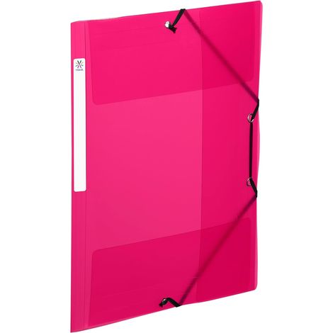 Chemises plastique A4 avec rabats et étiquette d'identification sur le côté - Pochettes transparentes fermeture à élastique - Rangement documents A4 - Rouge framboise translucide (1/5)