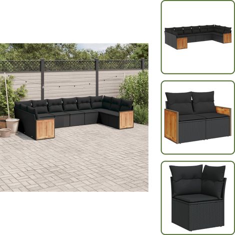 The Living Store 10-tlg. Garten-Sofagarnitur mit Kissen Schwarz Poly Rattan - Gartenmöbel - Rattan Möbel - Lounge Set - Esszimmergarnitur - Außengartenmöbel (1/5)