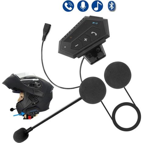 Écouteur pour casque moto - Intercom moto étanche IP67 - Accessoires moto - Casque moto avec autonomie de 120 heures - Casque Bluetooth avec microphone (1/5)
