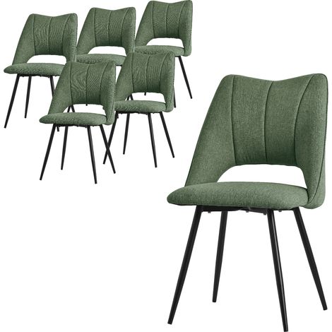 ML-Design Set di 6 Sedie per Sala da Pranzo Verde Seduta in Poliestere con Gambe in Metallo Nero Poltrona da Cucina con Schienale da Soggiorno Sedie Imbottite per Ufficio Poltrone