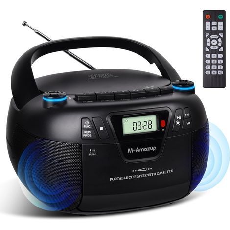 Platine Radio CD Portable Rétro Tout-en-Un : Lecteur Cassette, Bluetooth, USB/TF, Radio AM/FM, Alimentation AC/DC avec Télécommande et Son Stéréo - Idéal Maison & Cadeau (1/5)