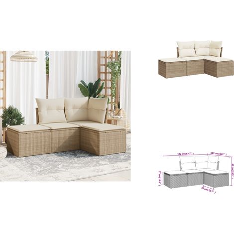 4-tlg. Garten-Sofagarnitur mit Kissen Beige Poly Rattan - Gartensortiment - Gartenmöbelset - PE-Rattan Möbel - Lounge Set - Esszimmergarnitur (1/3)
