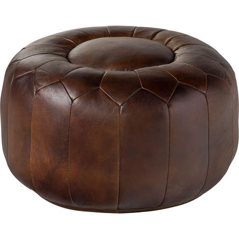 Pouf Hocker Echtleder 60x60x38  braun CHESTERFIELD 18