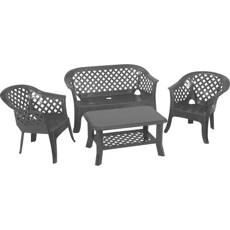 Ensemble de salon d'extérieur Brescia, Composition de jardin avec 2 fauteuils, 1 banc et 1 table basse, Salon intérieur et extérieur, Anthracite (1/3)